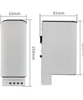 Touch Safe Industrial Air Space Heater 150 Watt For Cabinets Electrical Enclosures side view with dimensions 63mm x 91mm x 154mm.