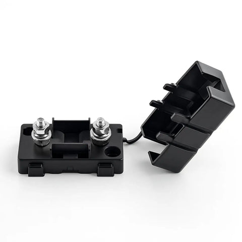 Heavy Duty 80 Amp AMI Midi Fuse Holder Kit With Nylon Housing And Stainless Bolts, showing open nylon housing with connectors.