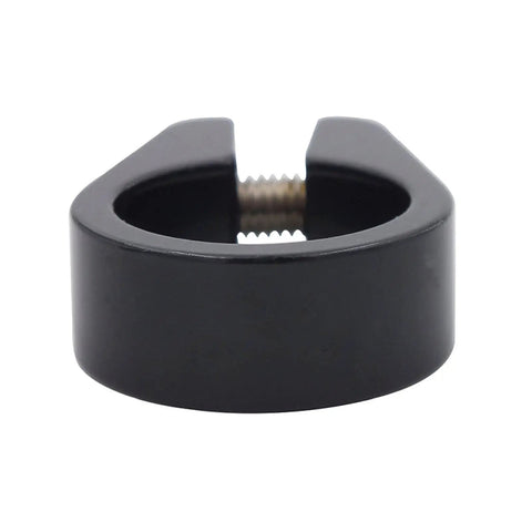 Lightweight Aluminum Bike Seat Post Clamp With Quick Release Ergonomic Black Anodized Collar, front view showing inner thread
