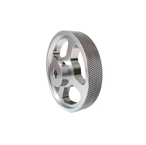 Aluminum Alloy Synchronous Encoder Measuring Wheel, 67.45mm * 6mm, shown at an angle with a textured surface and hollow spokes.