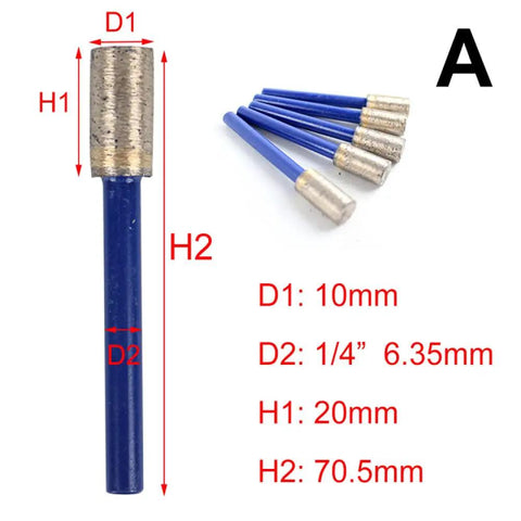 Five-Piece Sintered Diamond Burr Set With One Quarter Inch Shank For Granite Marble Quartz Engineered Stone Shape A shown