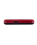 Side view of Dope 2TB Portable External Hard Drive With USB 3.0 Red Finish Fast Plug and Play Storage For Backups Password Protection Software And Windows PC Backup Slim And Stylish For Travel And Everyday Use showing USB port.