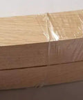 Pair Of Steam Bent Solid Red Oak Rocker Runners For Top Shelf Furniture Fix Ups And No Nonsense DIY Upgrades Unfinished Underswing Parts With Precise Drill Specs, close-up view of unfinished pieces.