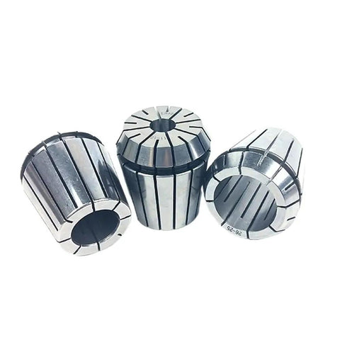 Ultra Precision ER40 Chuck Collet Set 2mm to 32mm Range With 0.008 Tolerance For Heavy Duty Machining And High Grade Durability Using American Slang Ready, showing three steel collets.