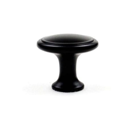50 Pack Matte Black Round Cabinet Knobs With Edge Detail For Kitchen Cabinets And Drawers, solid zinc knob on white background