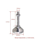 Four Pack Adjustable Furniture Feet M8 Thread 50mm Stainless Steel Levelers with measurements for cabinets and tables