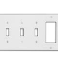 Four-Gang Wall Plate With Three Toggle Switches And One Decora GFCI Device Combo White P326-W front view, durable finish