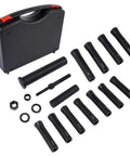 Pro Grade Dowel Pin Puller Master Kit with in-line pulling, case, and various pin sizes from 4mm to 1/2 inch for auto shop use.