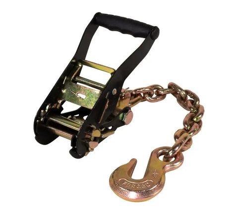 4 Pack 2 Inch By 8 Foot Car Tie Down Ratchet Straps With Chain Anchors, 3335 LBS WLL, featuring a durable chain hook.