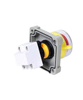 Side view of Industrial Explosion Proof Emergency Stop Button Switch with Protective Cover, rugged aluminum shell, for safe shutdown