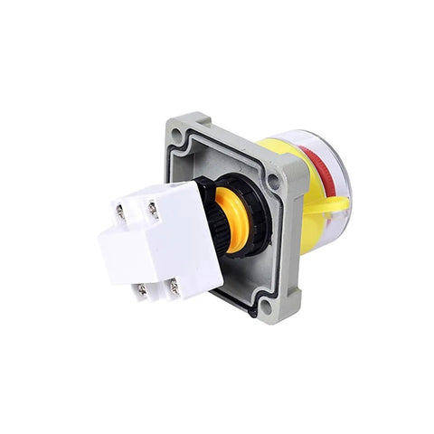 Side view of Industrial Explosion Proof Emergency Stop Button Switch with Protective Cover, rugged aluminum shell, for safe shutdown
