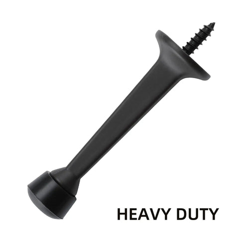 Super Sturdy Three Inch Heavy Duty Door Stops In A Spiffy Twelve Pack featuring a black zinc alloy door stop with screw.