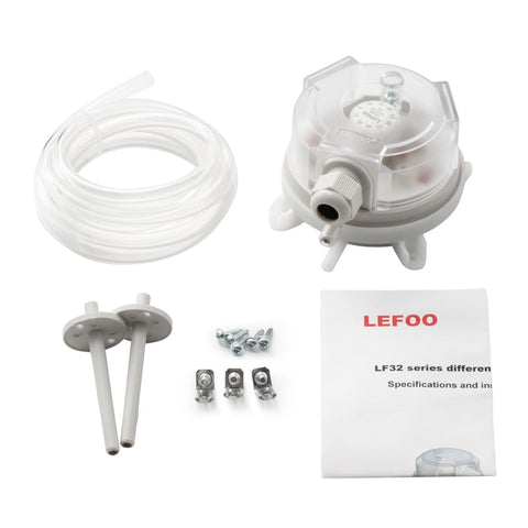 LF32 Differential Pressure Switch For HVAC Systems With Adjustable Set Point 30 To 300 Pa Air Differential Gauge 6 mm Hose Connection