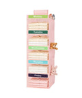Pink Weekly Clothes Organizer For Kids With 5 Shelves And 6 Side Pockets Labeled Hanging Closet Organizer For Monday Through Friday School Routine Baby Stash Foldable Wardrobe For Toddlers Teens with folded clothes.
