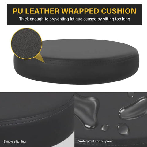 Close-up of PU leather cushion on Round Rolling Stool With Footrest In PU Leather, Height Adjustable 360 Degree Swivel Office Chair
