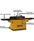 Industrial Grade 16 Inch Parallelogram Jointer With Helical Cutterhead 7.5 Hp Three Phase Motor showing features and adjustments.