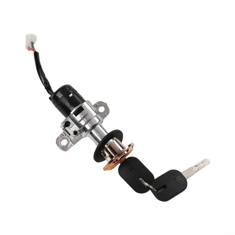Solid 2 Pin E Bike Ignition Switch Lock Set With Two Keys For Electric Scooters Tricycles Seamless Replacement For Old Broken Units Secure Ride Protection. 2-pin metal lock with keys and wiring