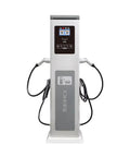 Heavy Duty Commercial DC Fast Charger Standalone Pedestal EVSE For Fleets Farms And Job Sites With Customizable Plug And Play Rapid Power Setup, front view.