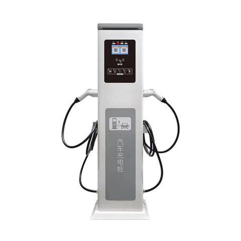Heavy Duty Commercial DC Fast Charger Standalone Pedestal EVSE For Fleets Farms And Job Sites With Customizable Plug And Play Rapid Power Setup, front view.