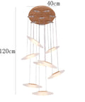Modern Eight Led Ceiling Pendant Light With Warm Glow Handcrafted Solid Wood Shade Energy Saving Fixture, 40cm by 120cm.