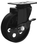 All Black Heavy Duty 4 Inch Swivel Plate Caster Wheels With Brake Lock, 400 Lbs Capacity Each, Iron High Gauge Steel
