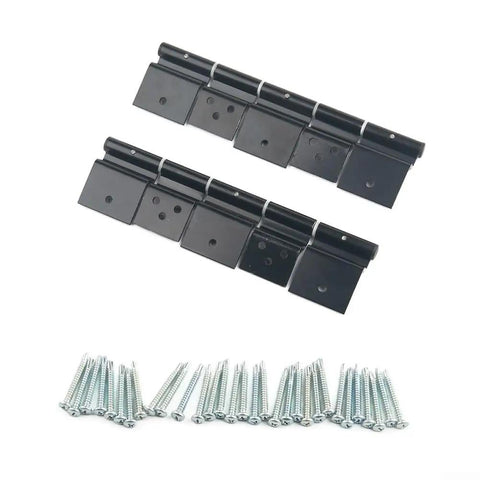 Rock Solid Aluminum RV Door Hinges Complete Replacement Kit For Fifth Wheels And Motorhomes including black aluminum hinges and fasteners.