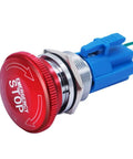 Stainless Steel 22mm Latching Emergency Stop Push Button Switch With 3A 12-220V Connection Plug 1NO 1NC Contacts Panel Mount