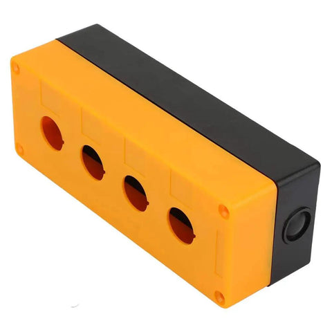 Beefy Four Hole 22mm Push Button Switch Control Box With ABS Industrial Enclosure, flame retardant yellow housing, side view