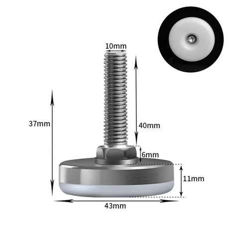 Adjustable Furniture Leveling Feet Set Stainless Steel Nylon Base Built Durable And Easy To Dial In Height With M6 M8 M10 Thread Options 15 To 40mm Length Ideal For Cabinets Desks Tables Shelves 12 16 20 Pack, 10mm thread, 43mm base