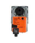 Compact Damper Actuator AC DC 24 Volt 20 Nm Torque Valve Controller top view with orange casing and connector.
