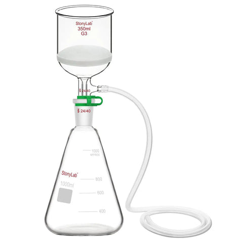 Top Notch Buchner Funnel And Flask Filtration Kit, 350 mL Glass Funnel With 1 L Erlenmeyer, Vacuum Silicone Tubing, Borosilicate Glass, G3 Porosity