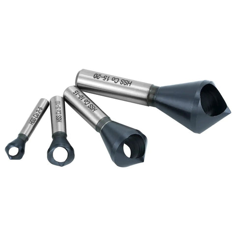 Four Piece Cobalt Countersink Chamfer Tool Set Single End M35 High Speed Steel 90 Degree Cutting Angle Beefy Metalworking