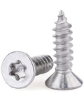 Number 6 X 3/4 Inch Flat Head Torx T15 Self Tapping Screws For Wood And Sheet Metal in stainless steel finish.