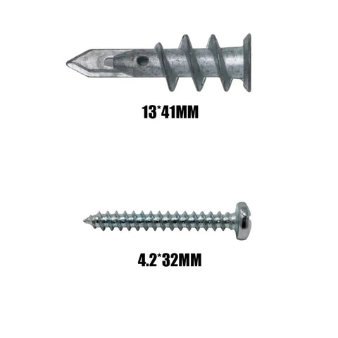 100 Pcs Zinc Alloy Drywall Anchors Kit With Self-Drilling Screws For Quick Wall Mounts On Plasterboard, Rust-Resistant Yellow Zinc Finish, No Pre-Drill Needed, Heavy-Duty Fasteners For Shelves And TVs, 13x41mm anchor and 4.2x32mm screw