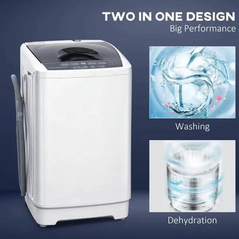 Fully Automatic Portable Washing Machine And Spin Dryer Combo With 14 Lbs Capacity showing two-in-one design for washing and dehydration.
