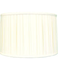 Shallow Drum English Box Pleat Lamp Shade 15 x 16 x 10 Inches Eggshell Silk Type Shantung Fabric Front View