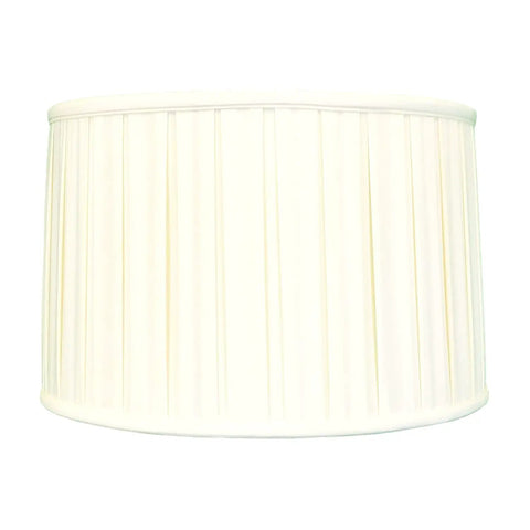 Shallow Drum English Box Pleat Lamp Shade 15 x 16 x 10 Inches Eggshell Silk Type Shantung Fabric Front View