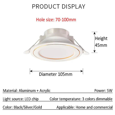 UWYTGF 13 Pack Retrofit Led Recessed Lighting 4 Inch,3000K/4000K/6000K Dimmable,5W Led Can Lights,White Smooth Trim,Simple Retrofit Installation -Led Recessed,Silver display showing 105mm diameter and 45mm height.
