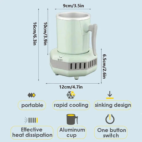 Self Heating And Cooling Smart Mug Keeps Your Beverage On Point With One Button 14 Oz Portable Thermoelectric Cup For Office Desk Home Use Ideal Gift In Fresh Green dimensions and features diagram.