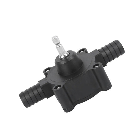 Mini Portable Centrifugal Water Pump Self Priming Handy Drill Powered For Quick Water Transfer Durable Plastic And Stainless Steel Build Great For Industrial And DIY Jobs, black plastic body with stainless steel shaft and hose barbs