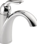 Lahara Chrome One Hole Bathroom Faucet For Vanity, Sleek Single Hole Sink Faucet With Push Pop Drain, shown side view