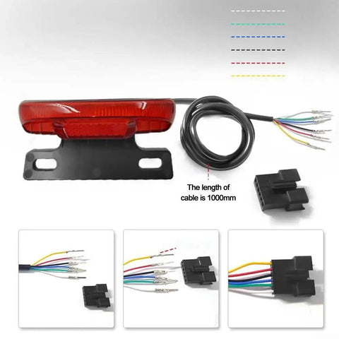 Must Have E Bike Rear Light For 36 Volt Or 48 V Batteries With 6 Pin Connector Plug And Super Bright Led Tail Lamp That Flashes Brake Signal At Night For Maximum Safety On The Road, red ABS housing, 1000mm cable