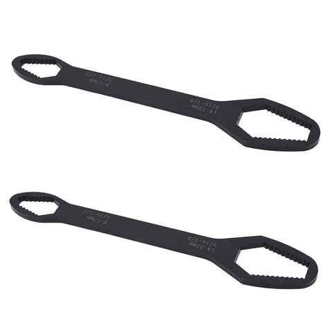 Double End Self Tightening Wrench Set For 8 To 22mm 2 Piece Handy Tool Kit For Quick Nut Gripping No Slip Clamp Easy Home Repair Durable Black Finish shown with dual-head design and serrated edges.