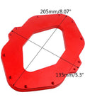Pro Grade Aluminum Router Table Round Corner Template With Hella Sharp Radius Gauges, 205mm x 135mm, red aluminum design, precision woodworking.