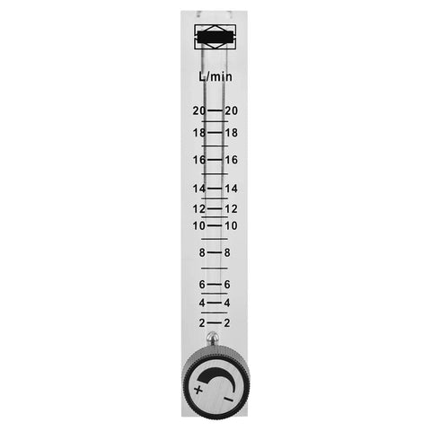 7 Flowmeter With 20 LPM Flow Rate And Handy Control Valve For Oxygen Air And Industrial Gas Measurement Transparent Acrylic Body With 8mm Hose Barb Safe Up To 0.6 MPa, front scale