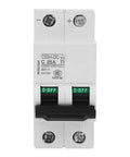 Front view of 2P Low Voltage DC Miniature Circuit Breaker For Solar Panel Grid Systems 25A, showing two-pole design