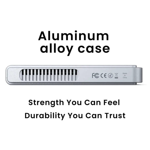 USB4 NVMe Enclosure With Active Cooling Fan And Solid Aluminum M.2 SSD Case with aluminum alloy for durability and strength.