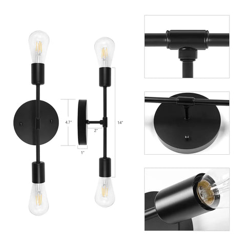 Industrial Black Vanity Light Fixtures For Bathroom Hardwired Farmhouse Wall Sconce 2 Pack, close-up on assembly details