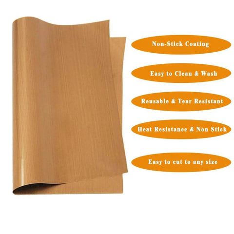 Pro Grade 3 Pack Nonstick PTFE Sheets 12 By 16 Inches with product benefits listed, ideal for heat press transfers and craft projects.