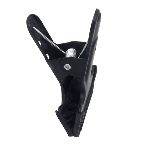 Two Pack Heavy Duty Spring Clamps Clips Four And A Quarter Inch Wide Mouth Rubber Jawed Steel Clips with open black rubber jaw